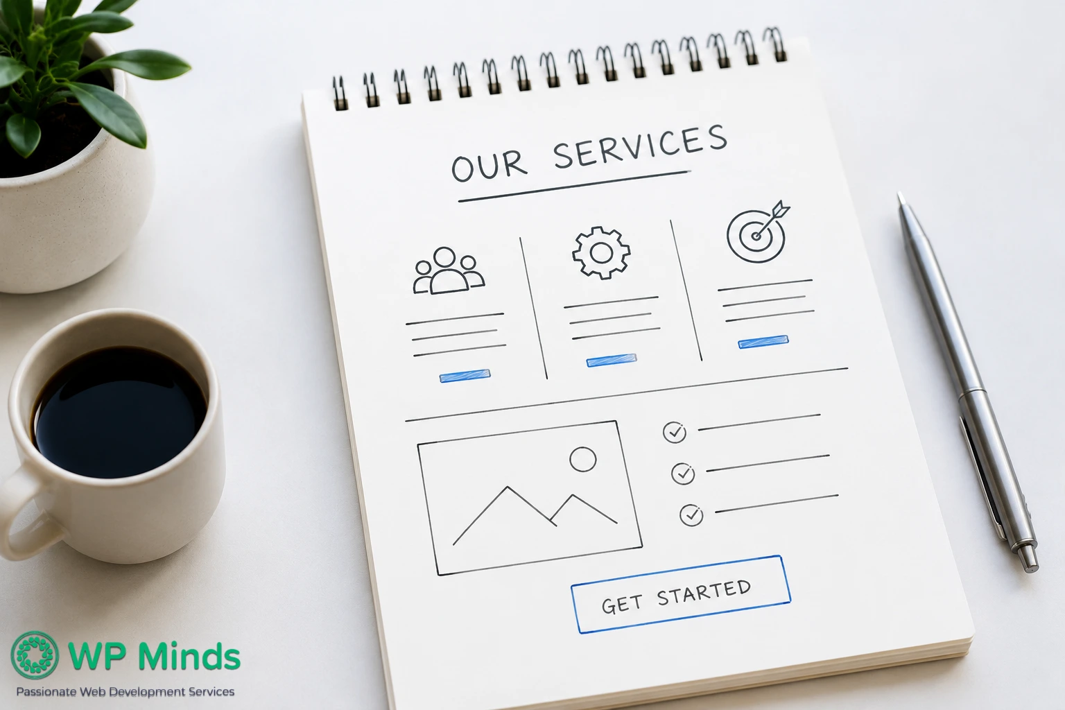 High Converting Service Page Sketch - WP Minds